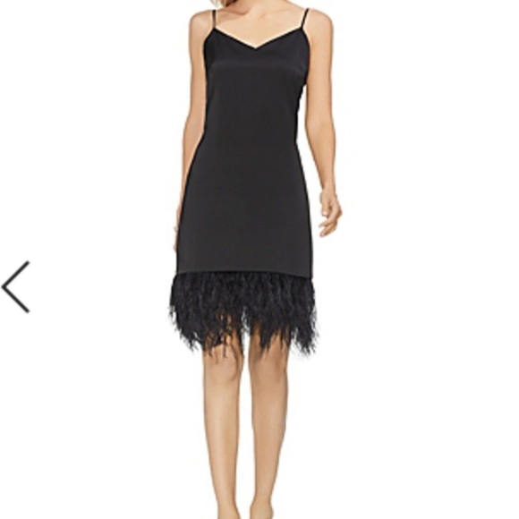 Vince Camuto Dresses & Skirts - Vince Camuto Black Dress Ostrich Feather Hem Size 4 NWT $169